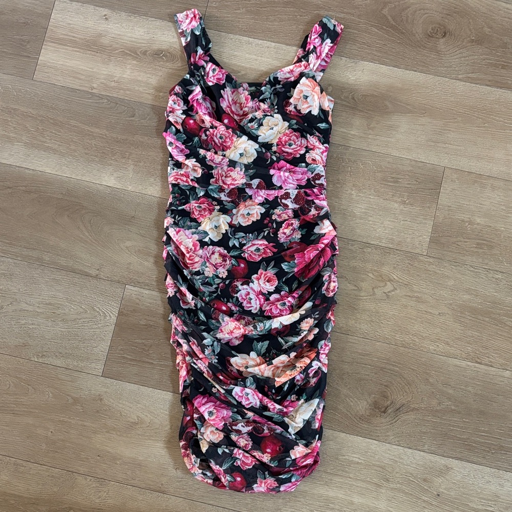 Express Black and Pink Floral Midi Dress